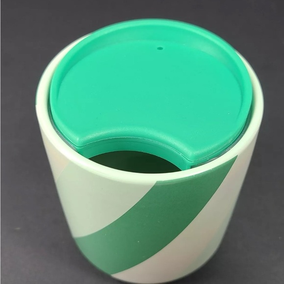 Starbucks Coffee Mug Ceramic Cup w/Lid Iridescent Mint Green Candy Cane 8 oz. - Picture 3 of 4